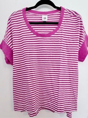CAbi Pink & White Striped Scoop Neck Tee